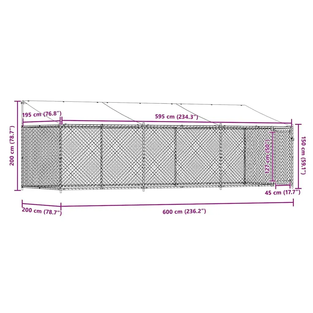Outdoor Dog Kennel Grey Galvanised Steel 6x2x2m with Roof and Lockable Door