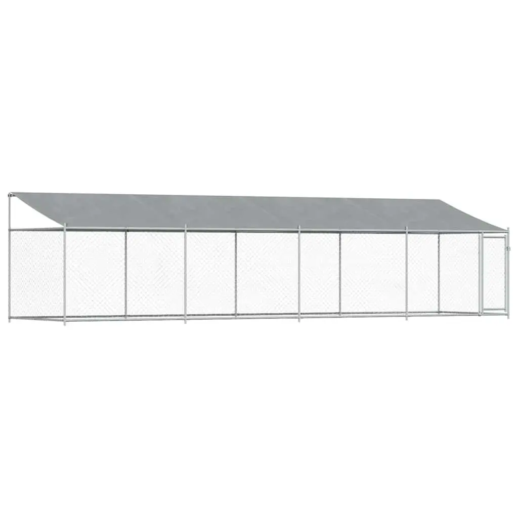 Dog Kennel Galvanised Steel 8x2x2m Grey Outdoor Cage with Roof and Lockable Door
