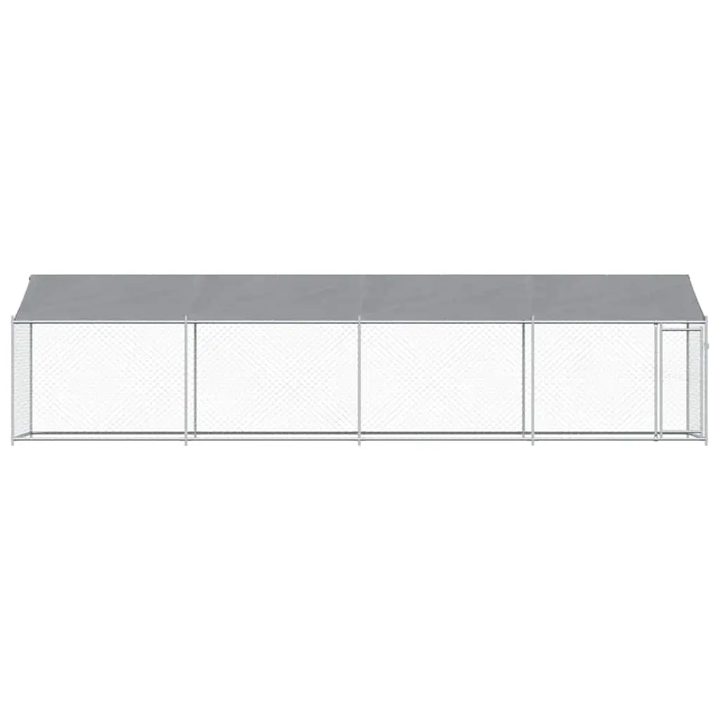 Dog Kennel Galvanised Steel 8x2x2m Grey Outdoor Cage with Roof and Lockable Door