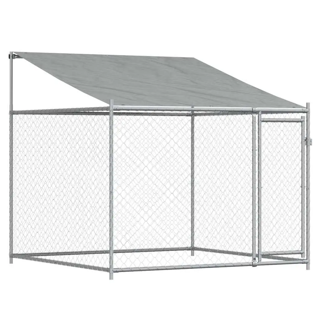Dog Kennel Galvanised Steel 8x2x2m Grey Outdoor Cage with Roof and Lockable Door