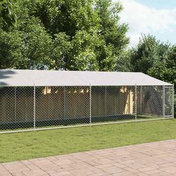 Practical Grey Dog Cage with Roof - 12x2x2m Outdoor Use