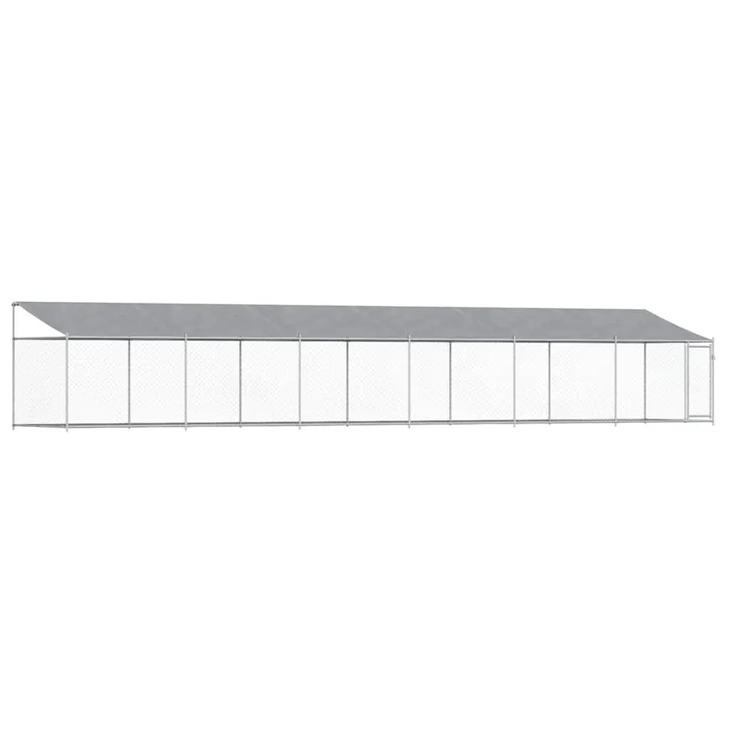 Dog Kennel Galvanised Steel 12x2x2m Grey Outdoor Cage with Roof and Door