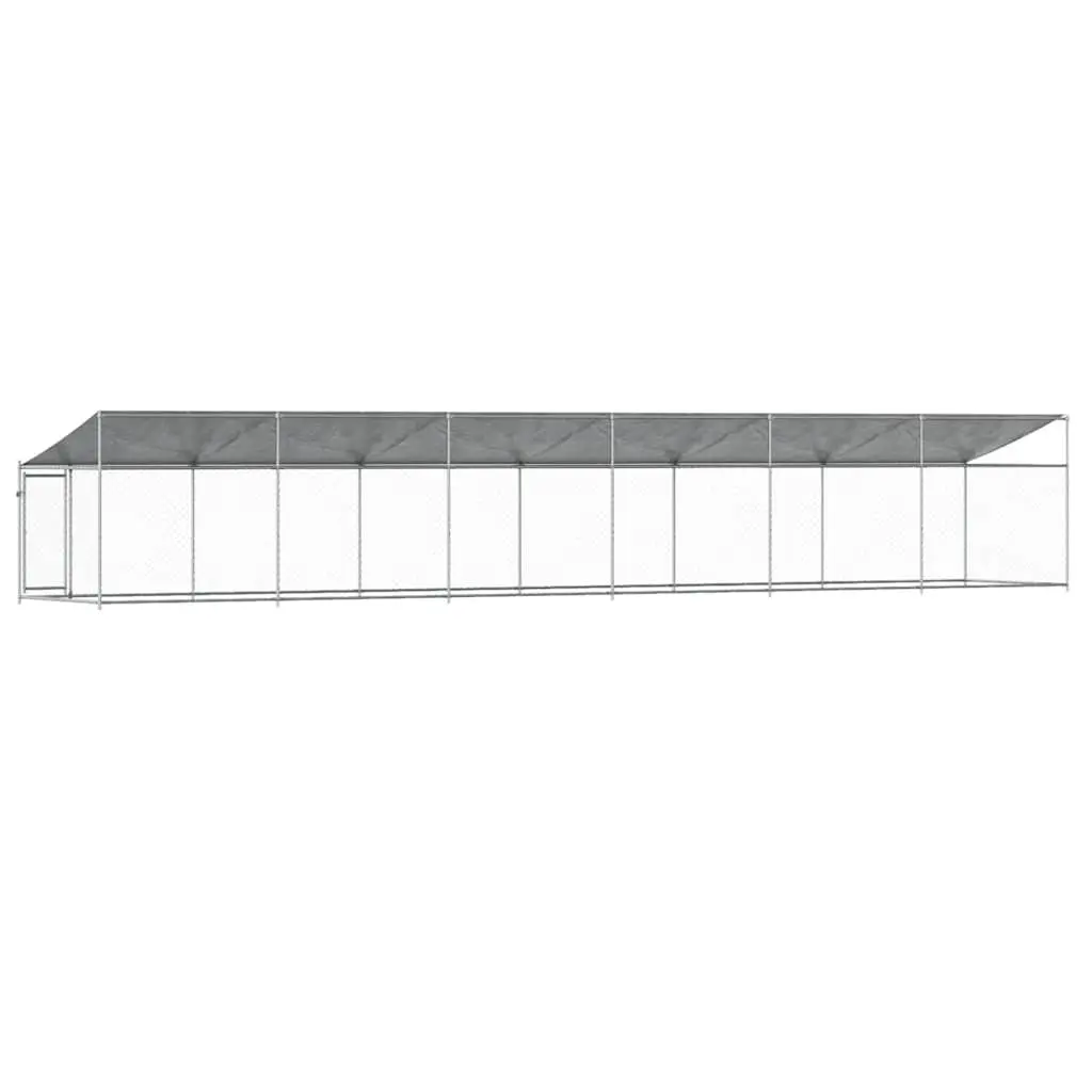 Dog Kennel Galvanised Steel 12x2x2m Grey Outdoor Cage with Roof and Door