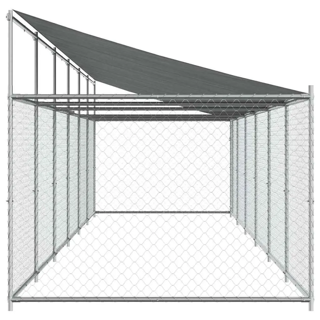 Dog Kennel Galvanised Steel 12x2x2m Grey Outdoor Cage with Roof and Door