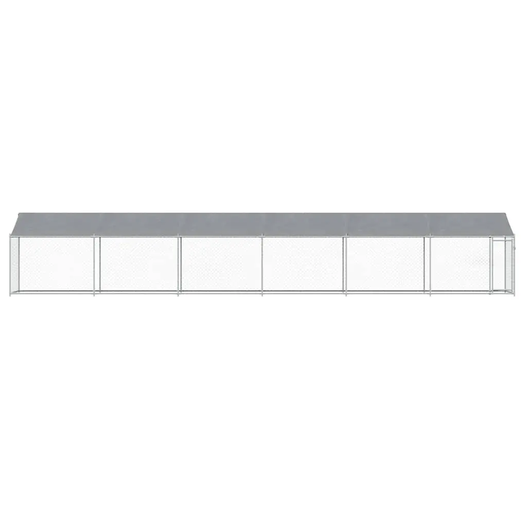 Dog Kennel Galvanised Steel 12x2x2m Grey Outdoor Cage with Roof and Door