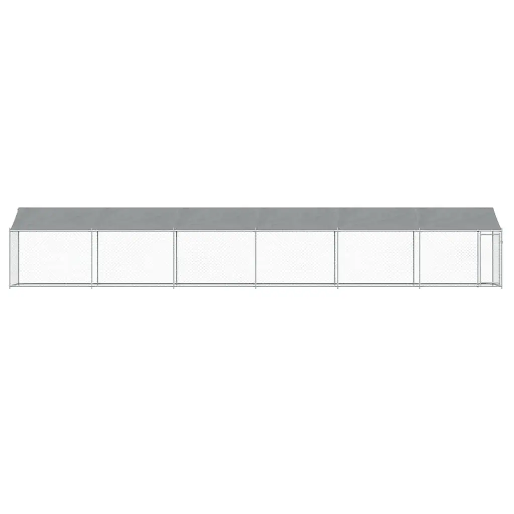 Dog Kennel Galvanised Steel 12x2x2m Grey Outdoor Cage with Roof and Door