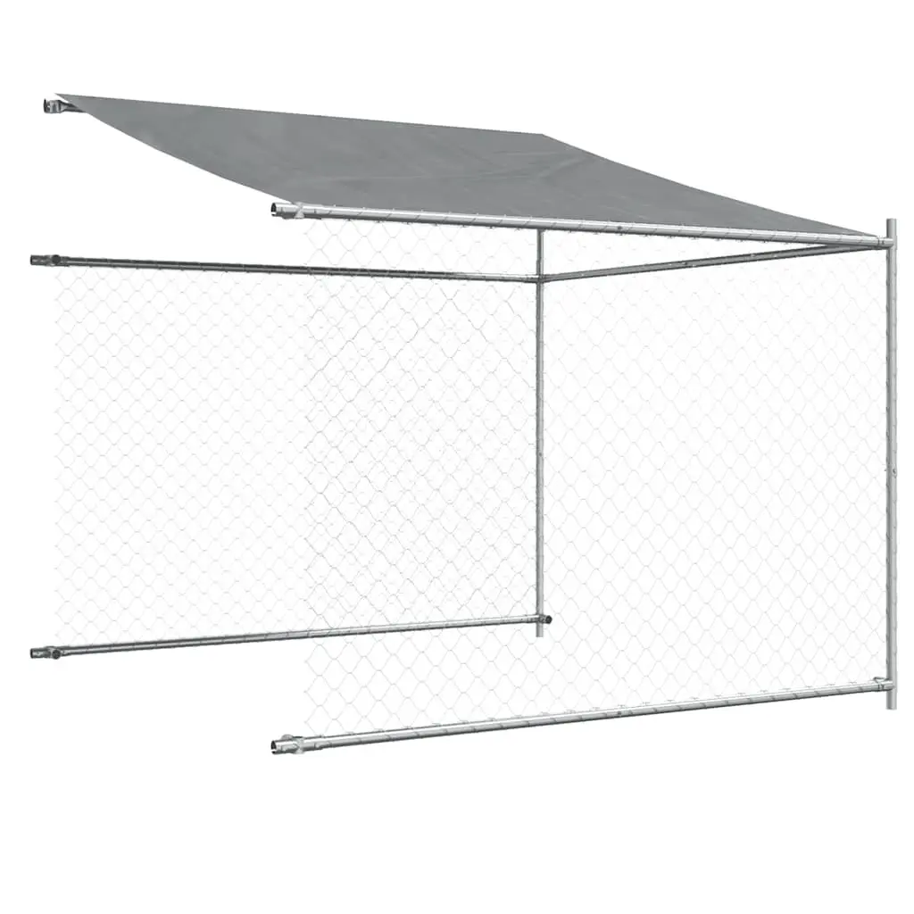 Dog Kennel Galvanised Steel 12x2x2m Grey Outdoor Cage with Roof and Door