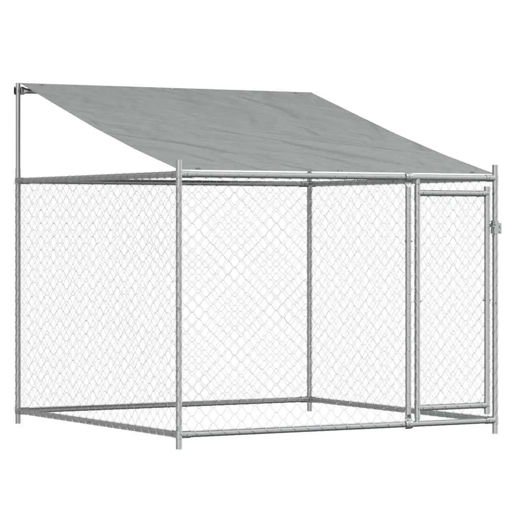 Dog Kennel Galvanised Steel 12x2x2m Grey Outdoor Cage with Roof and Door