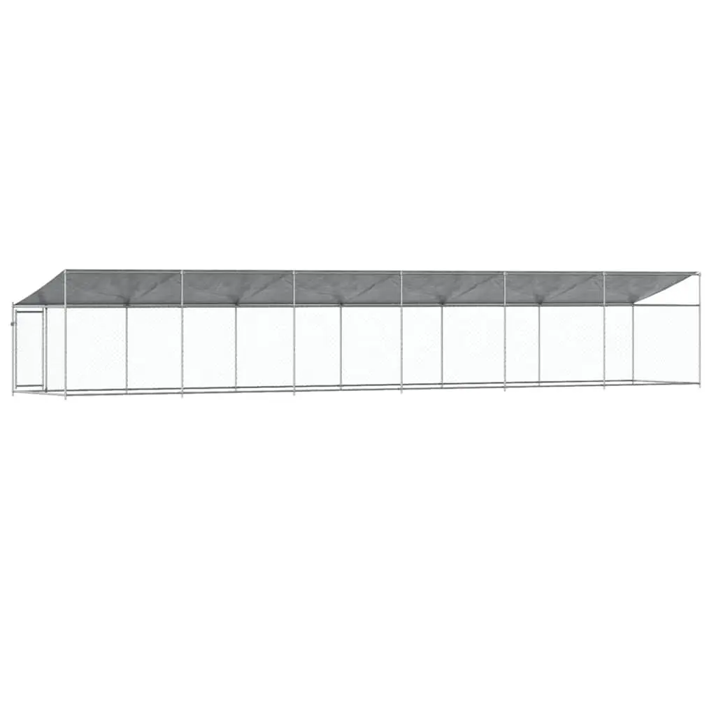 Dog Kennel Galvanised Steel 12x2x2m Grey Outdoor Cage with Roof and Door