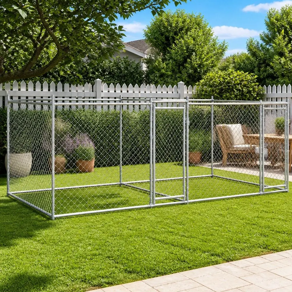 Dog Cage Galvanised Steel 4 x 2 x 1.5 m Grey Outdoor Pet Exercise Pen