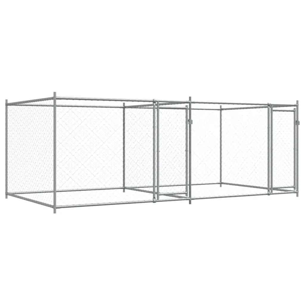 Dog Cage Galvanised Steel 4 x 2 x 1.5 m Grey Outdoor Pet Exercise Pen