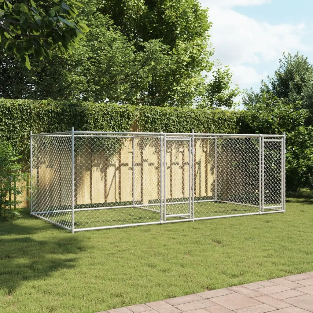 Dog Cage Galvanised Steel 4 x 2 x 1.5 m Grey Outdoor Pet Exercise Pen