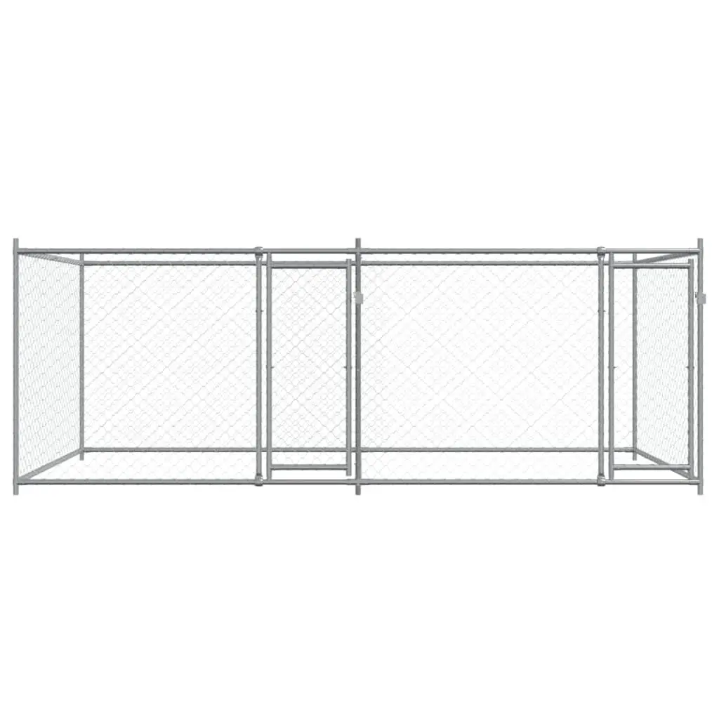 Dog Cage Galvanised Steel 4 x 2 x 1.5 m Grey Outdoor Pet Exercise Pen