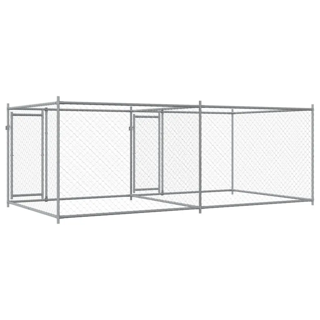 Dog Cage Galvanised Steel 4 x 2 x 1.5 m Grey Outdoor Pet Exercise Pen