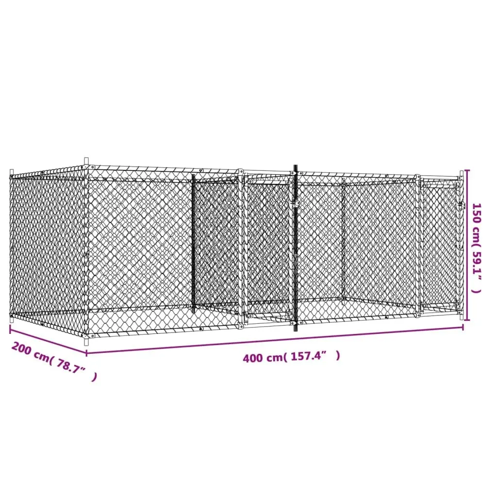 Dog Cage Galvanised Steel 4 x 2 x 1.5 m Grey Outdoor Pet Exercise Pen