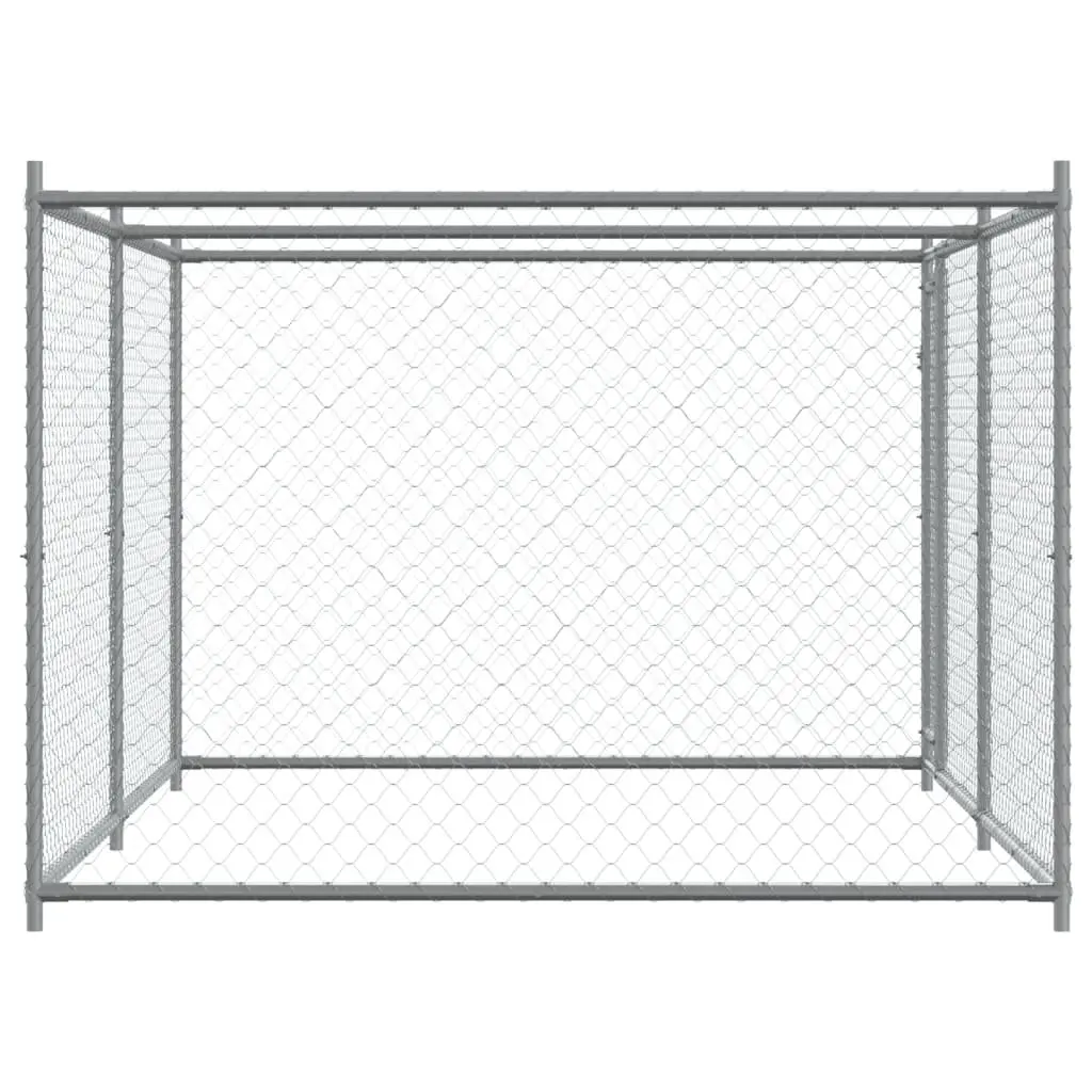 Dog Kennel Outdoor Cage Galvanised Steel 4x2x1.5m Grey