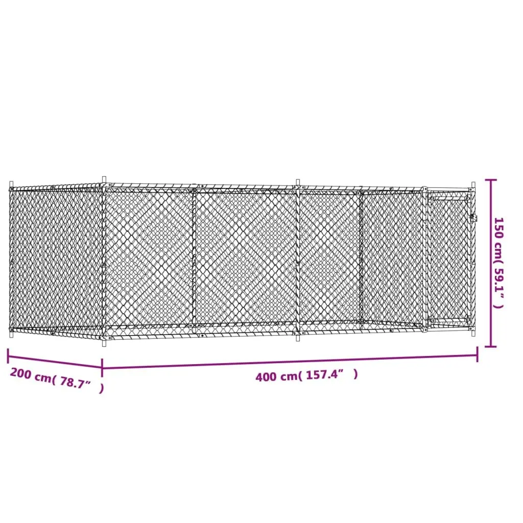 Dog Kennel Outdoor Cage Galvanised Steel 4x2x1.5m Grey