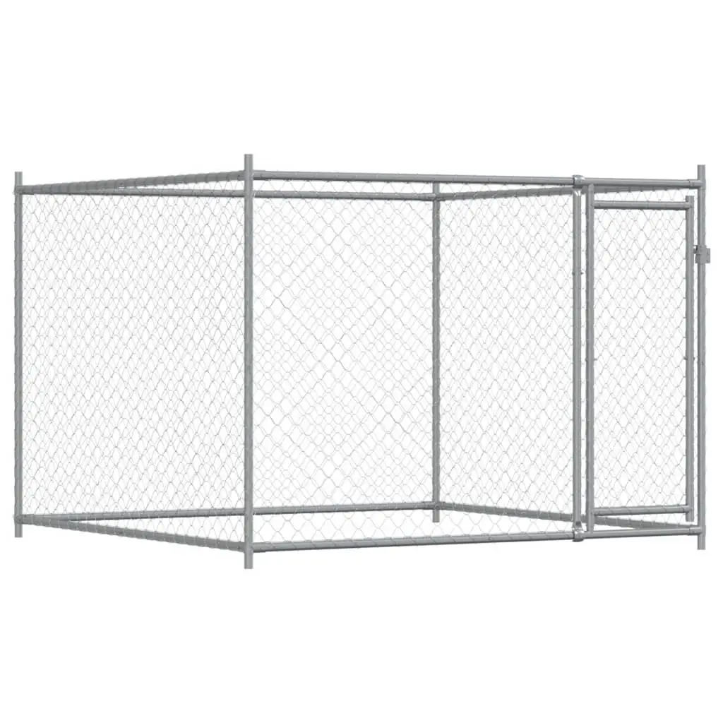 Dog Cage Kennel Run Pen with Door Grey Galvanised Steel Outdoor Exercise