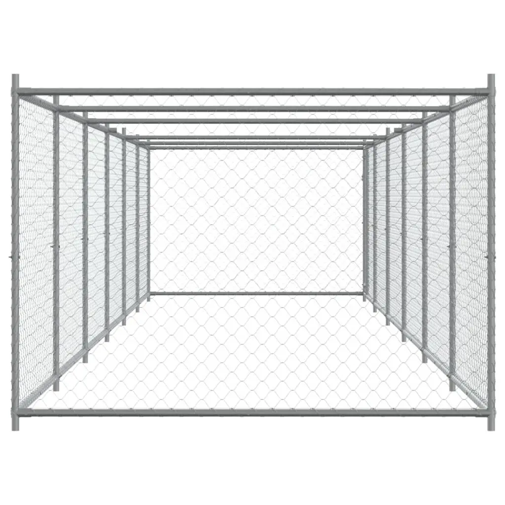 Dog Cage Kennel Run Pen with Door Grey Galvanised Steel Outdoor Exercise