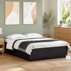 Practical Black Bed Frame with LED Lighting for Modern Homes