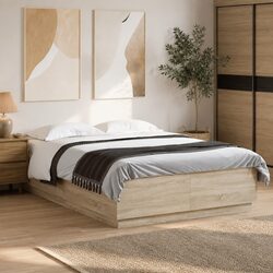 Functional Sonoma Oak Bed Frame with RGB LED Lights for Your Home