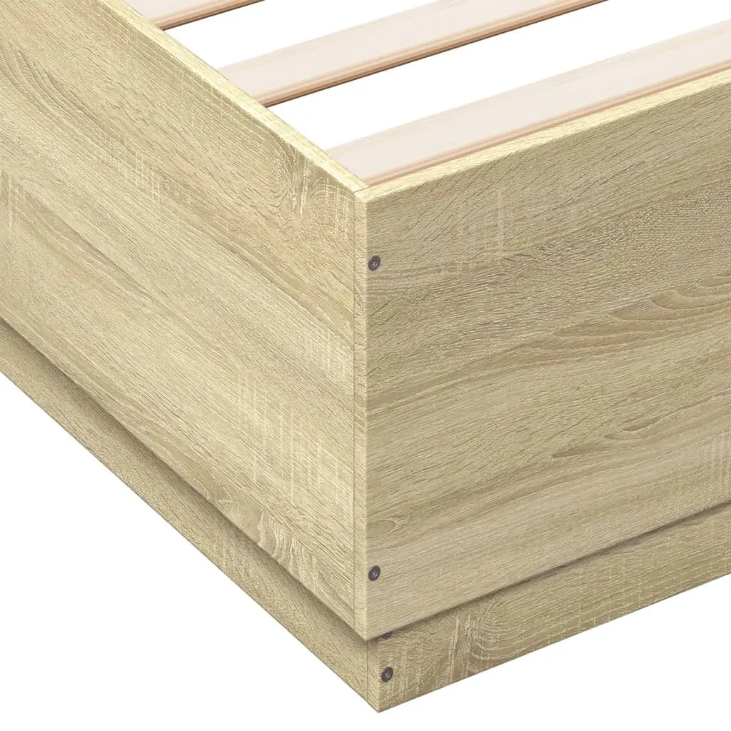 Bed Frame Engineered Wood 150x200cm Brown with RGB LED Lights Slatted Base