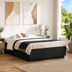 Practical Black Bed Frame with RGB LED Lights for Modern Living