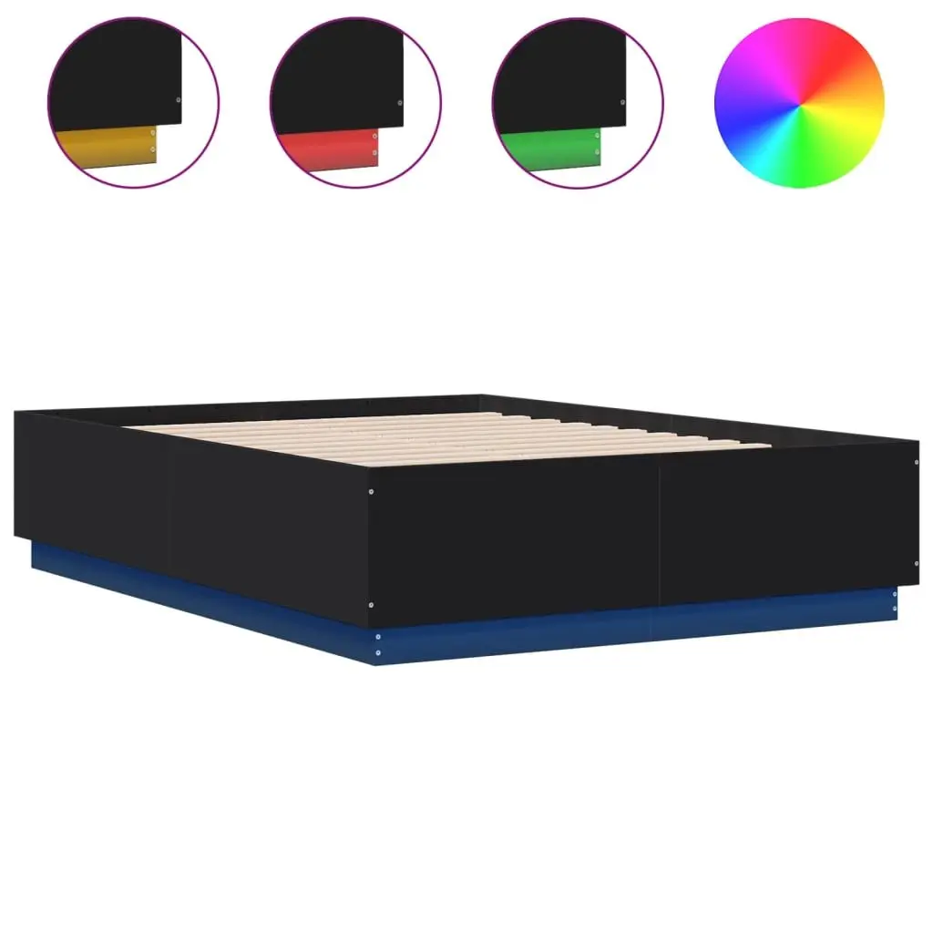 Bed Frame Engineered Wood Slatted Base 135x190 cm Black