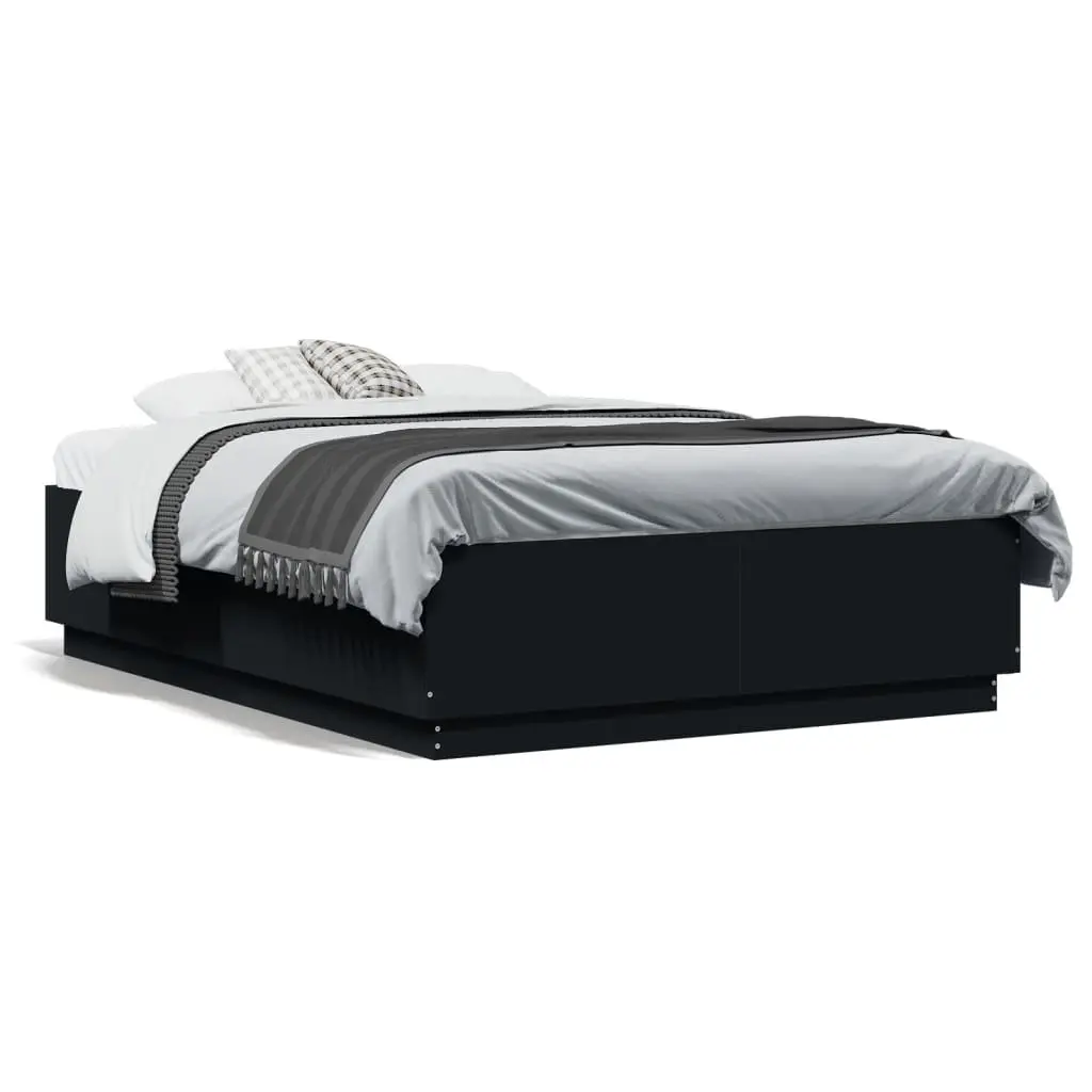 Bed Frame Engineered Wood Slatted Base 135x190 cm Black