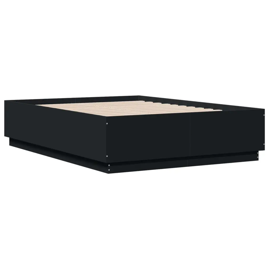 Bed Frame Engineered Wood Slatted Base 135x190 cm Black