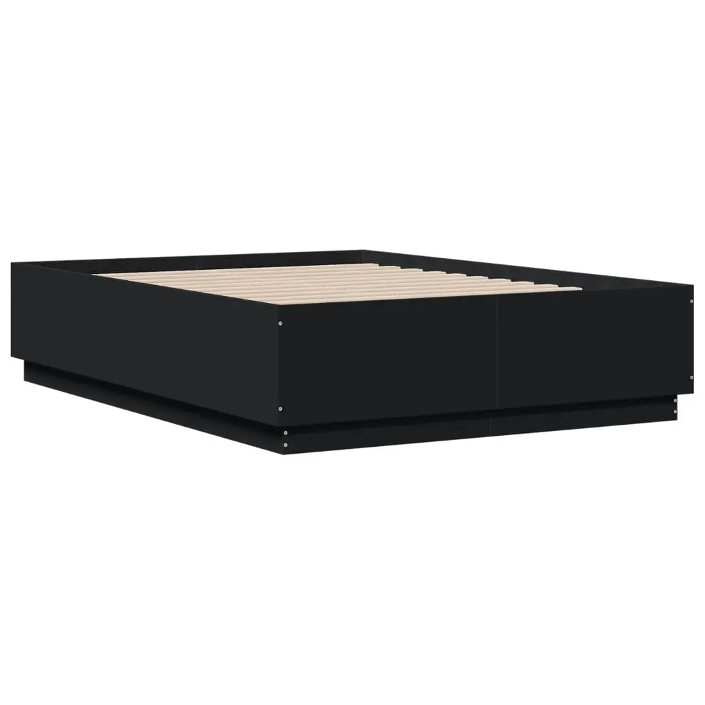Bed Frame Engineered Wood Slatted Base 135x190 cm Black