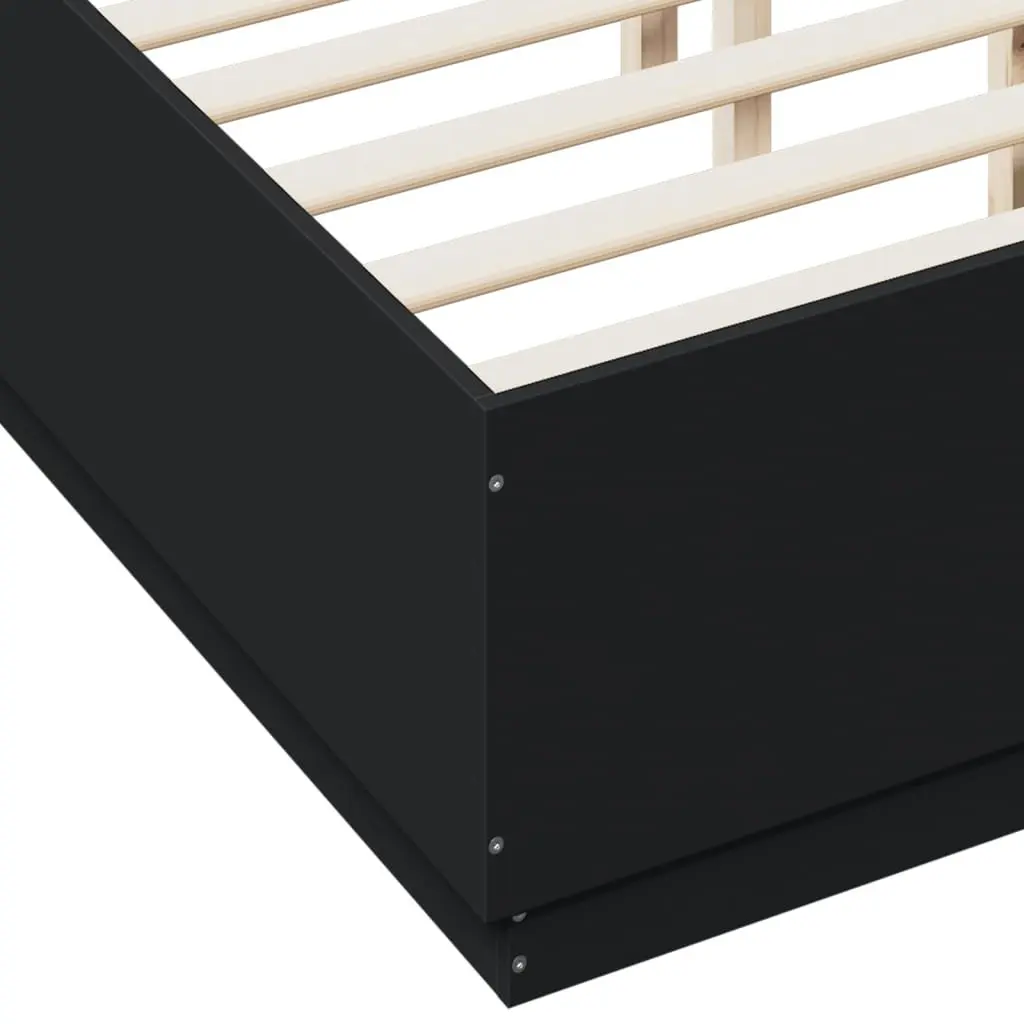 Bed Frame Engineered Wood Slatted Base 135x190 cm Black