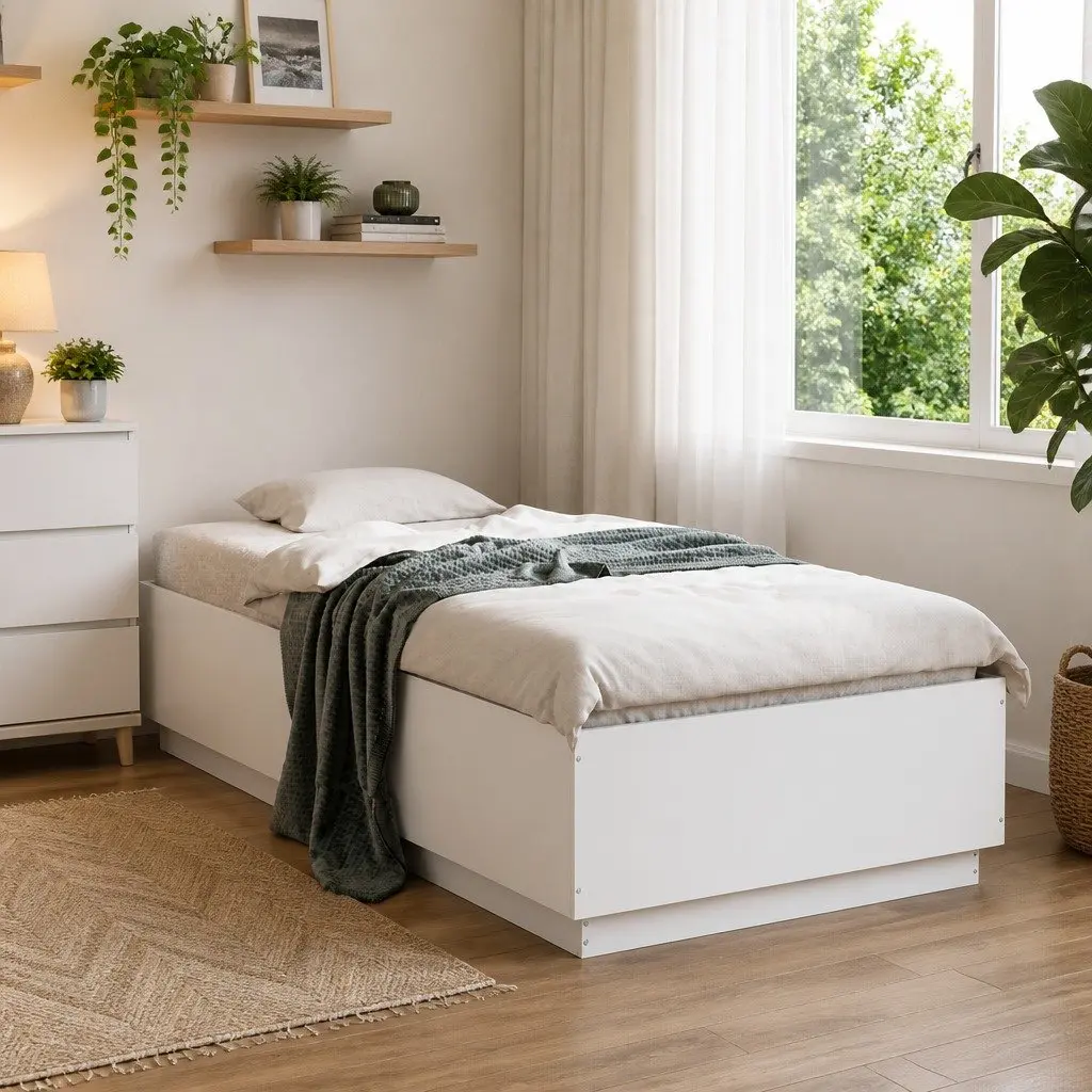White LED Bed Frame 90x190 cm Slatted Base RGB Lights Engineered Wood