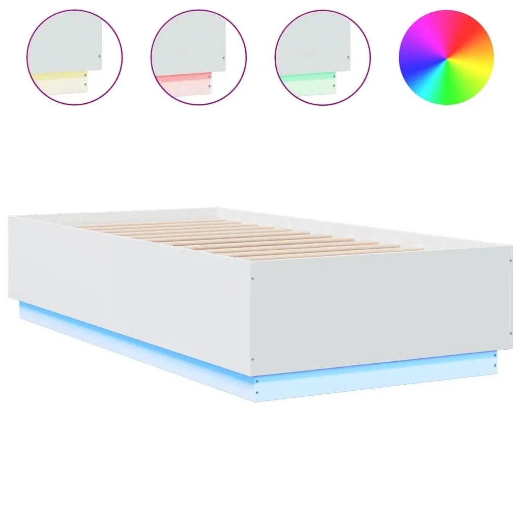 White LED Bed Frame 90x190 cm Slatted Base RGB Lights Engineered Wood