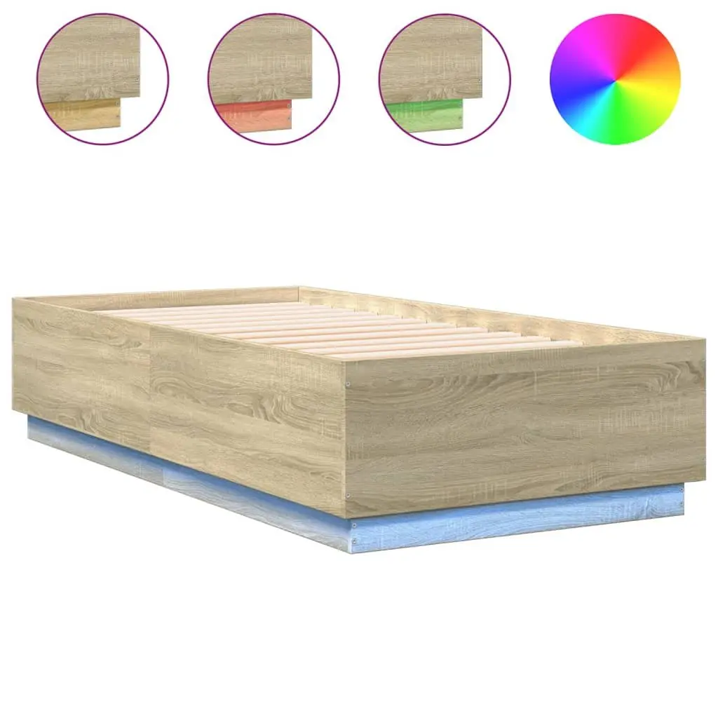 Bed Frame with RGB LED Lights Slatted Base Sonoma Oak 90x190cm Bedroom Furniture