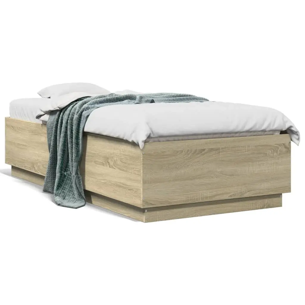 Bed Frame with RGB LED Lights Slatted Base Sonoma Oak 90x190cm Bedroom Furniture