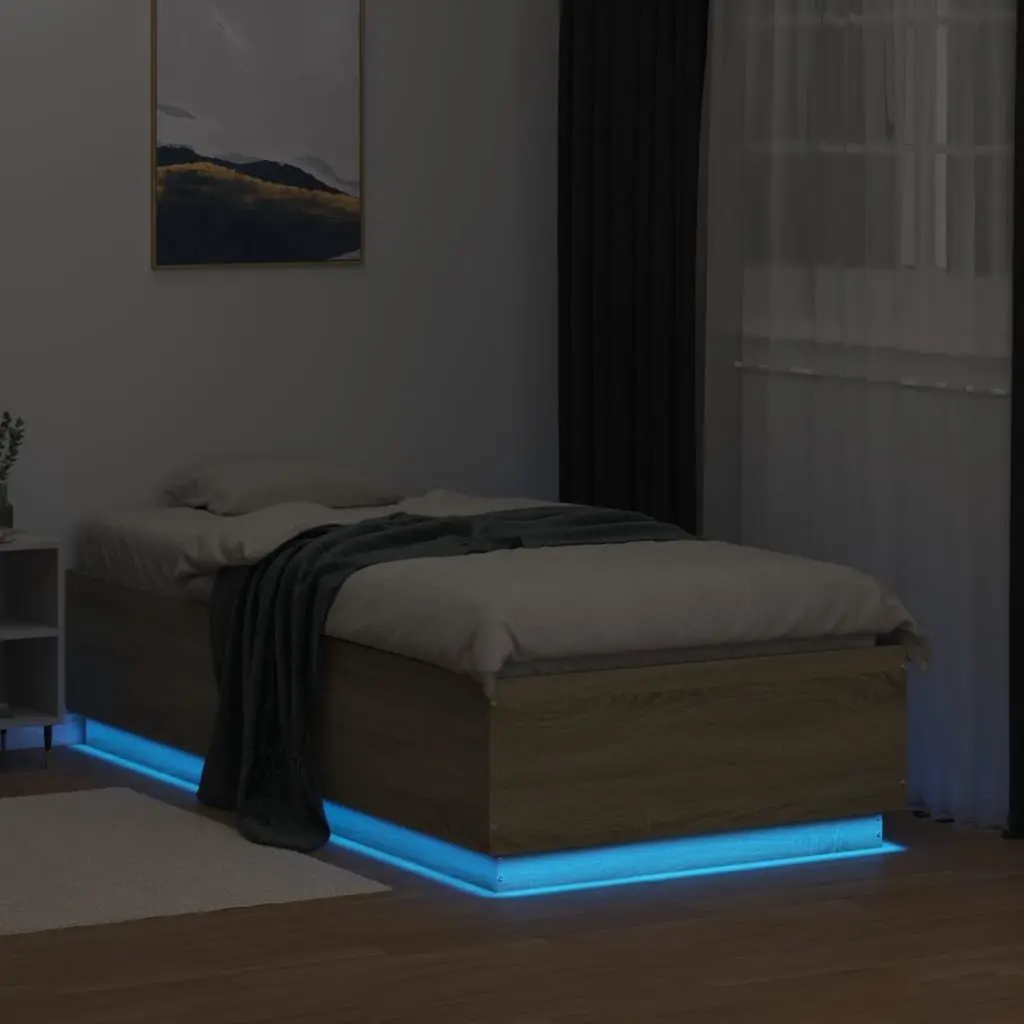 Bed Frame with RGB LED Lights Slatted Base Sonoma Oak 90x190cm Bedroom Furniture