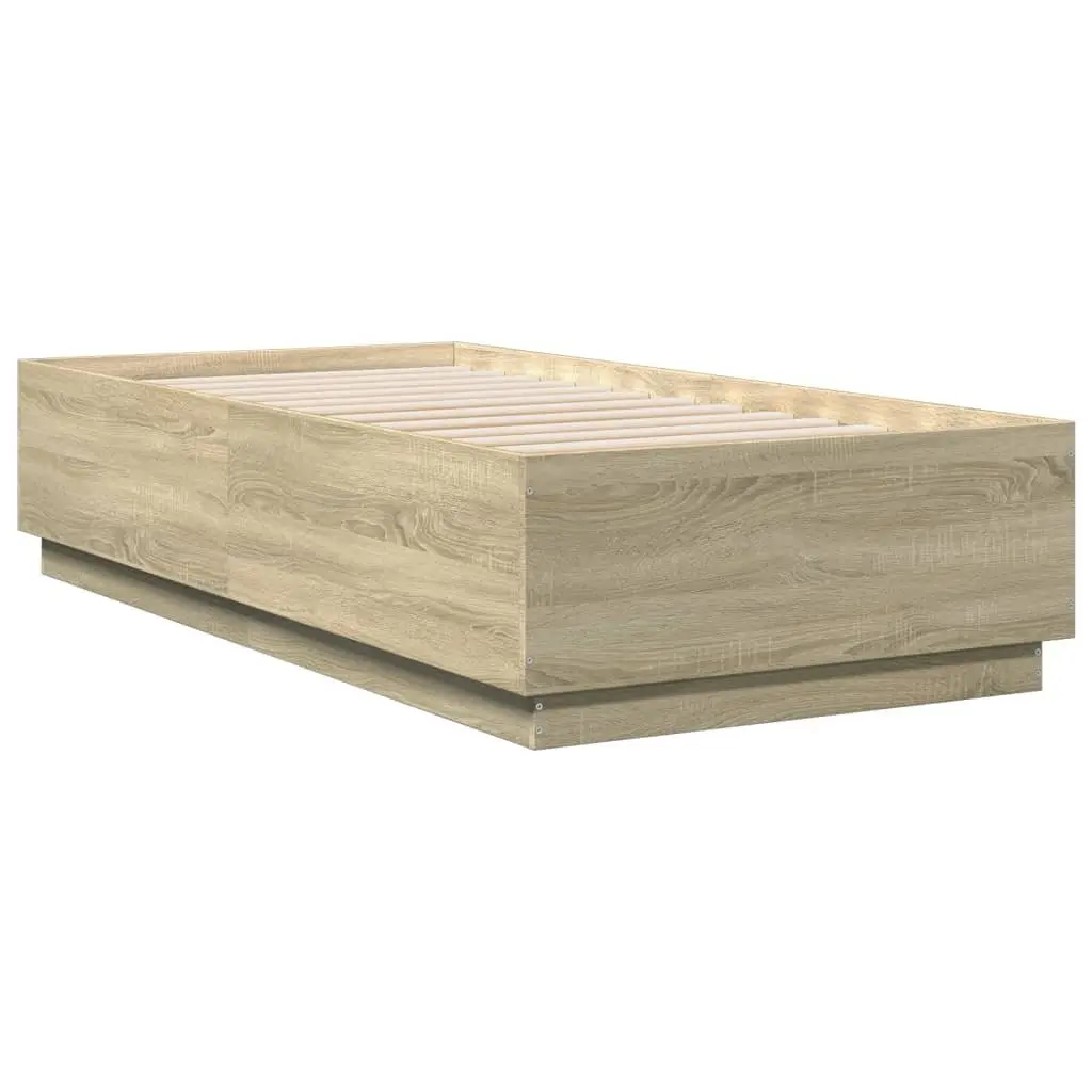 Bed Frame with RGB LED Lights Slatted Base Sonoma Oak 90x190cm Bedroom Furniture