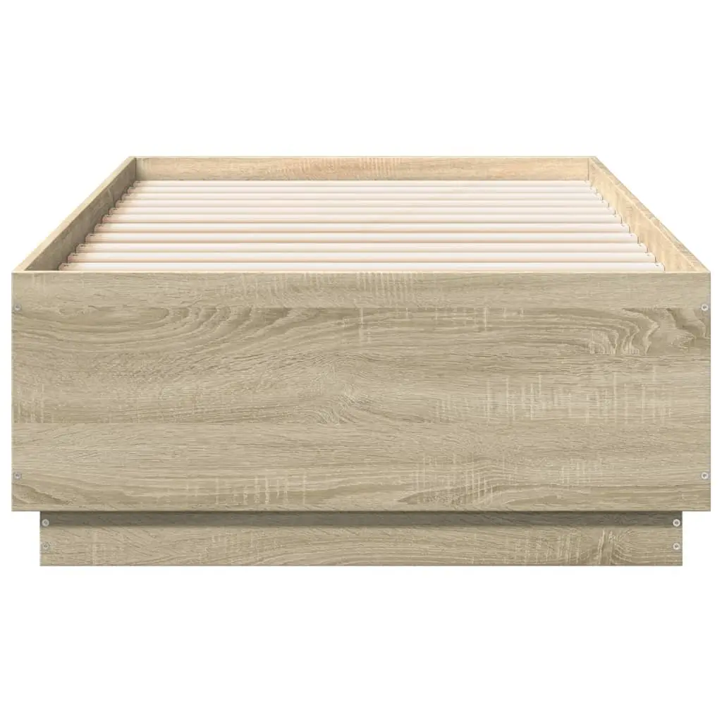 Bed Frame with RGB LED Lights Slatted Base Sonoma Oak 90x190cm Bedroom Furniture