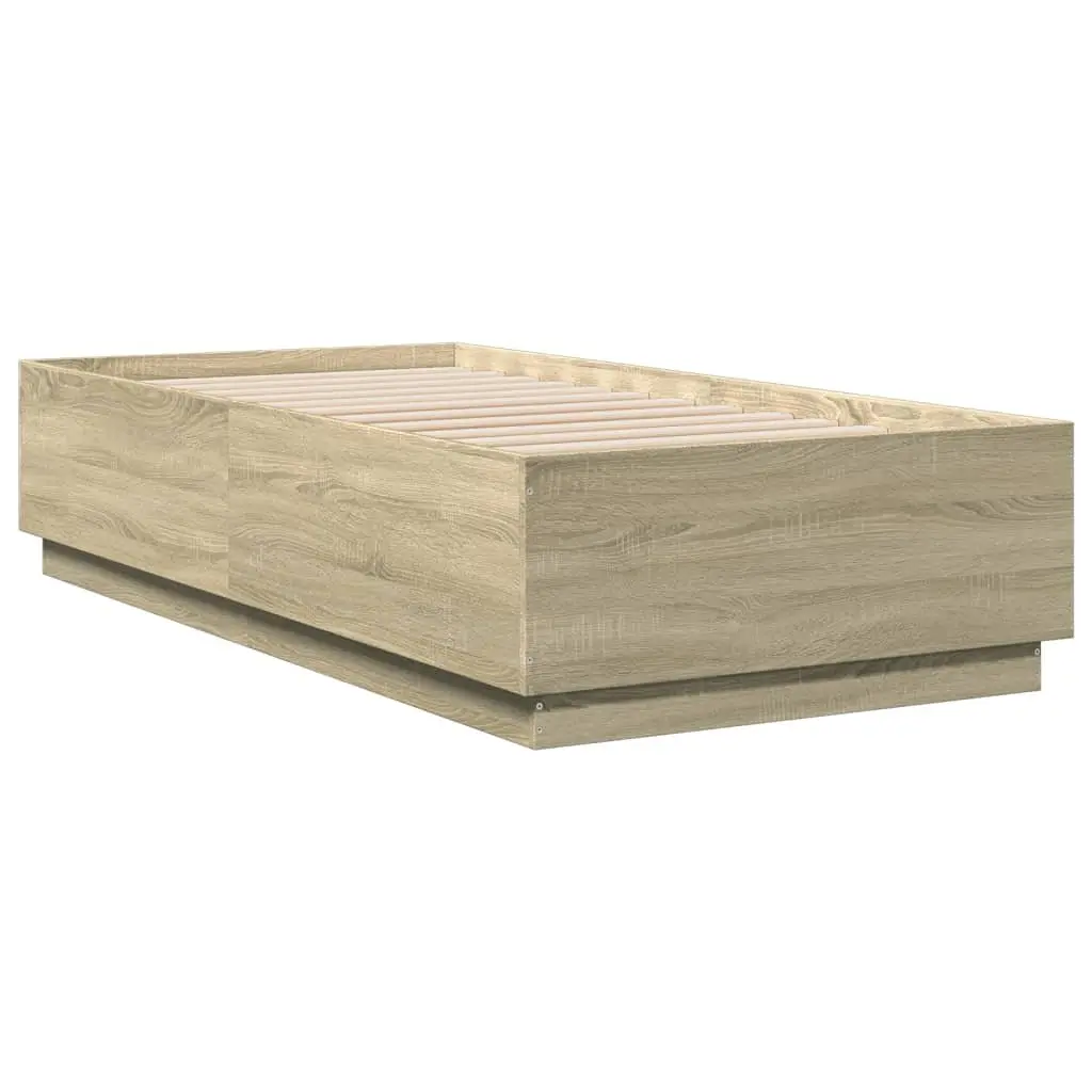 Bed Frame with RGB LED Lights Slatted Base Sonoma Oak 90x190cm Bedroom Furniture