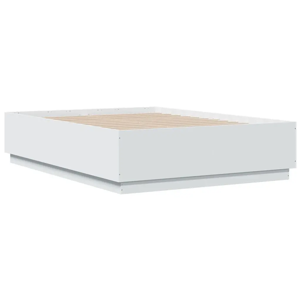 Bed Frame White 135x190 cm Modern Design Engineered Wood Plywood Slats Bedroom