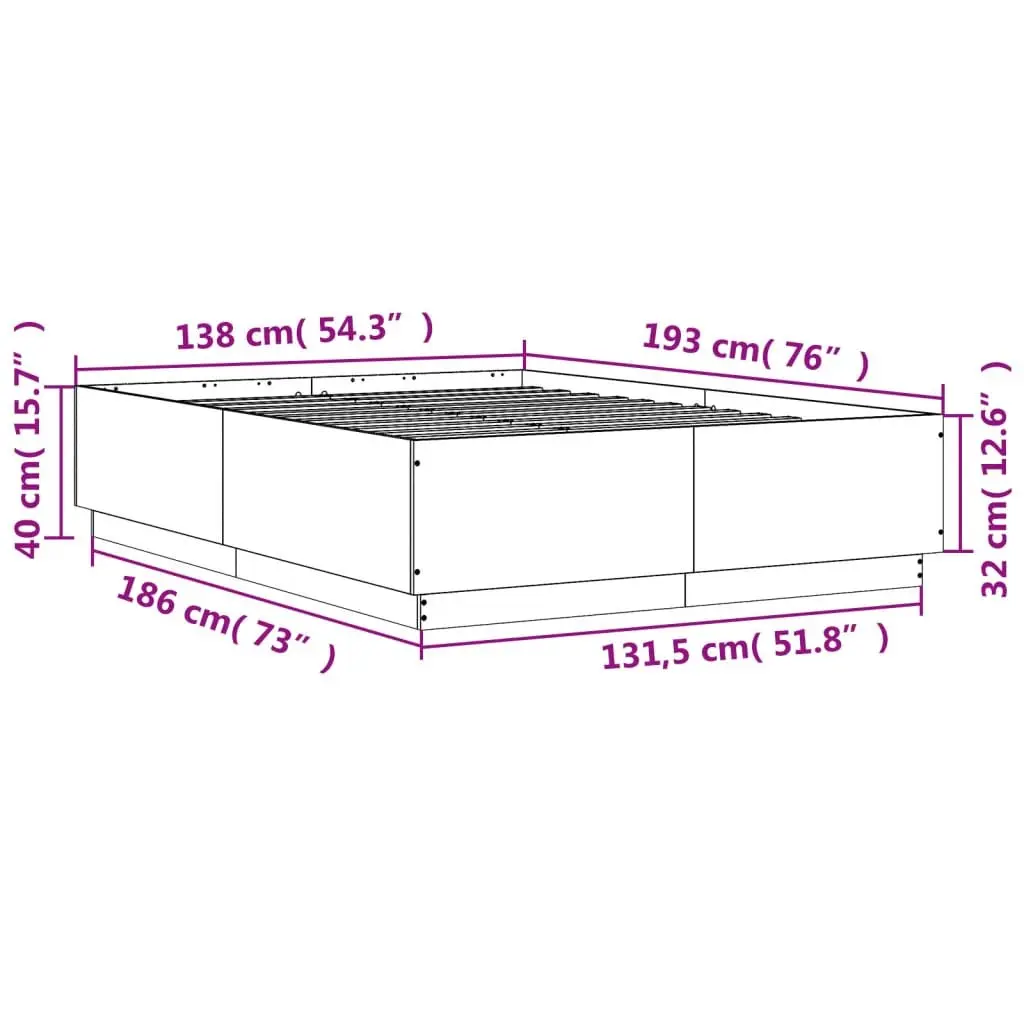 Bed Frame White 135x190 cm Modern Design Engineered Wood Plywood Slats Bedroom