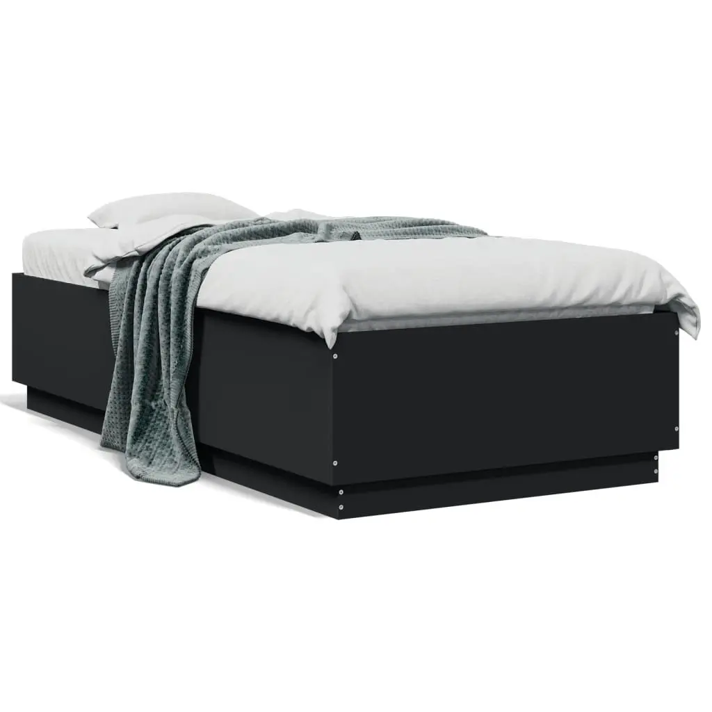Bed Frame Engineered Wood 90x190 cm Modern Black Slatted Base