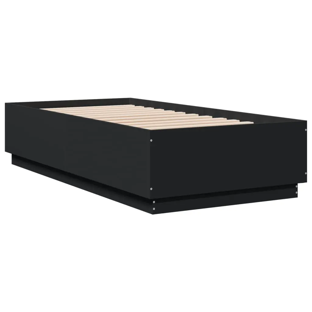 Bed Frame Engineered Wood 90x190 cm Modern Black Slatted Base