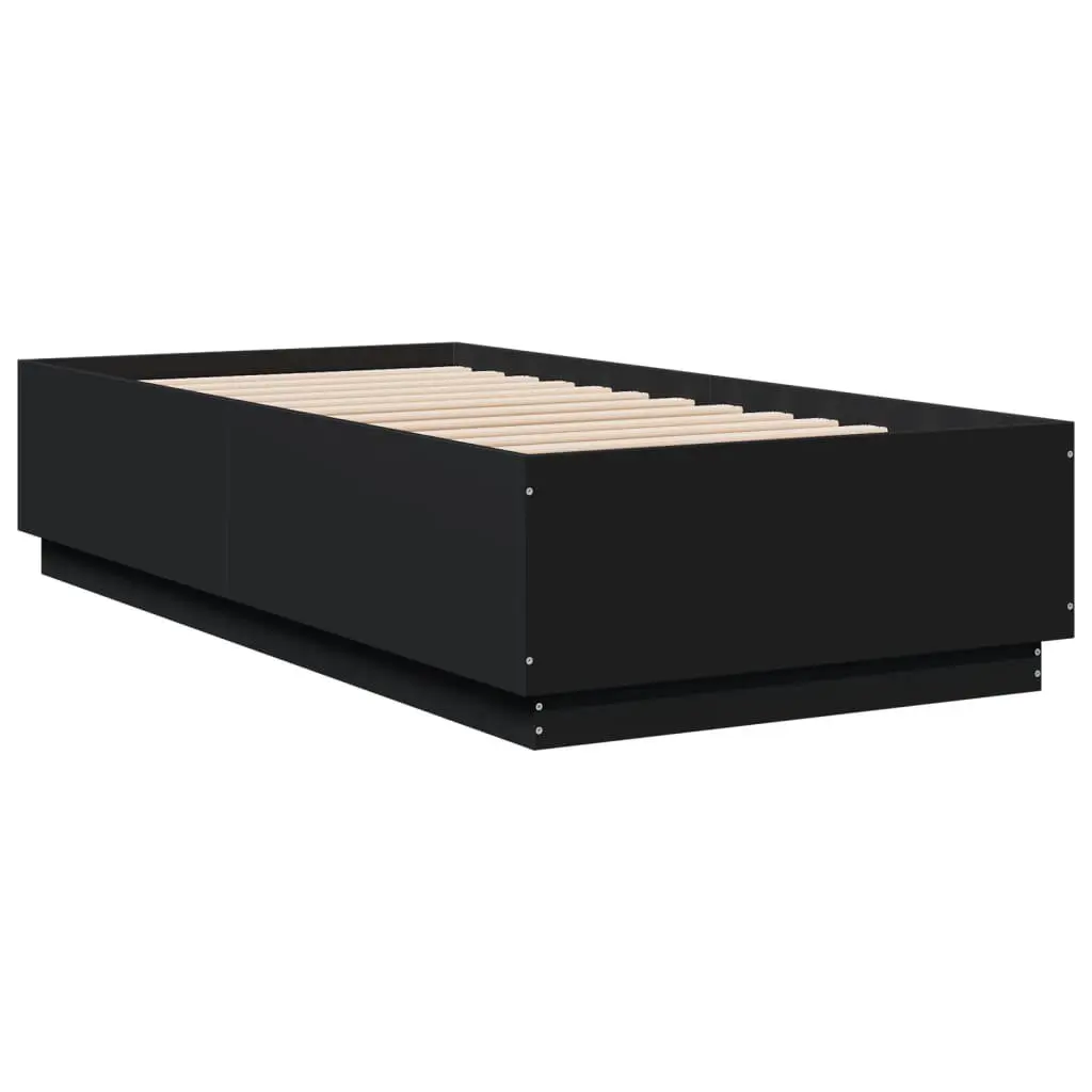 Bed Frame Engineered Wood 90x190 cm Modern Black Slatted Base