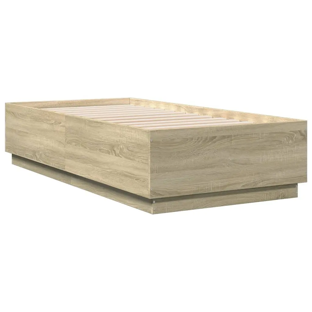 Bed Frame 90x190 cm Sonoma Oak Brown Engineered Wood Slatted Base Modern Design
