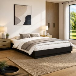 Black Bed Frame with RGB LED Lights 135x190cm Platform Bedroom Furniture