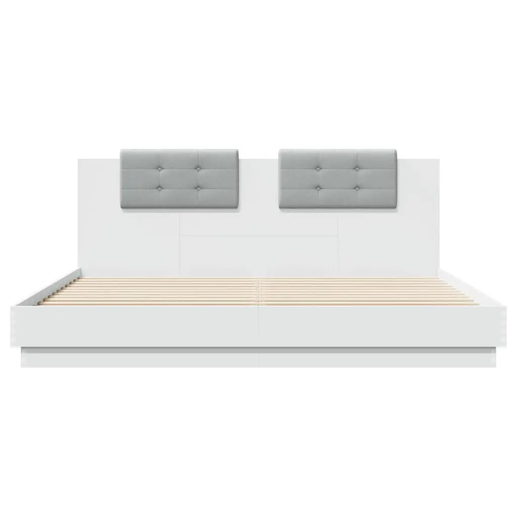 King Bed Frame with Headboard Engineered Wood White 183x203cm Plywood Slats