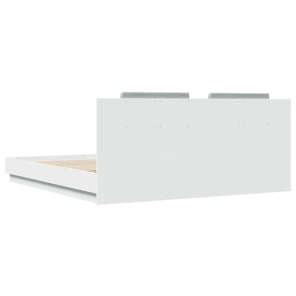 King Bed Frame with Headboard Engineered Wood White 183x203cm Plywood Slats