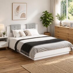 Bed Frame with Headboard White 150x200 cm Engineered Wood Slatted Base